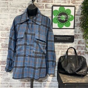 Hers & Mine Blue Plaid Shirt jacket medium